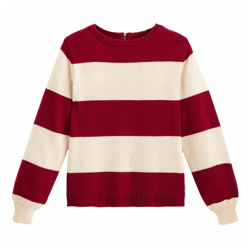 Breton Striped Jumper with Crew Neck and Zipped Back