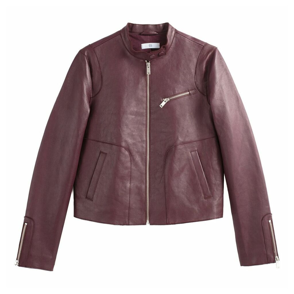 Leather Bomber Jacket with Pockets