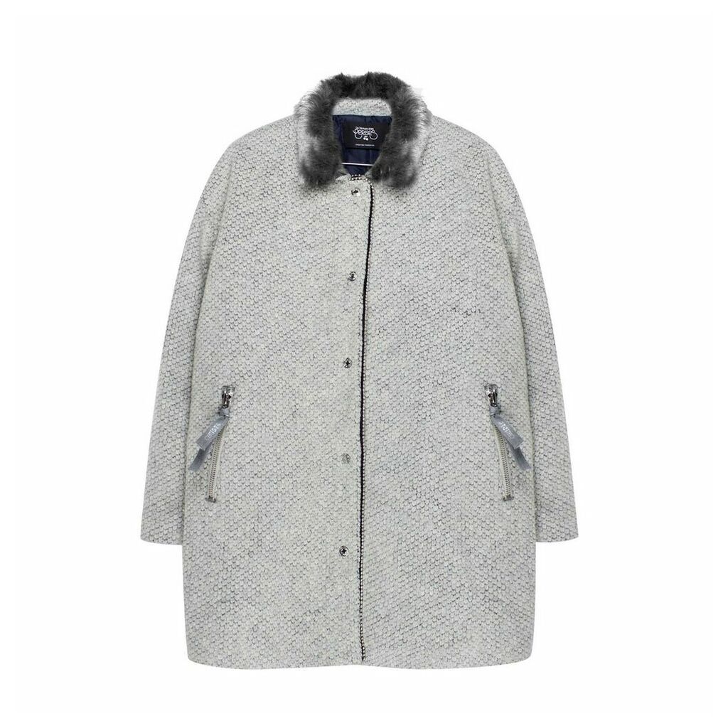 Short Coat with Faux Fur Collar