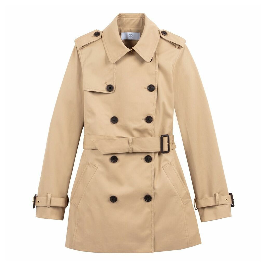 Short Cotton Trench Coat with Pockets