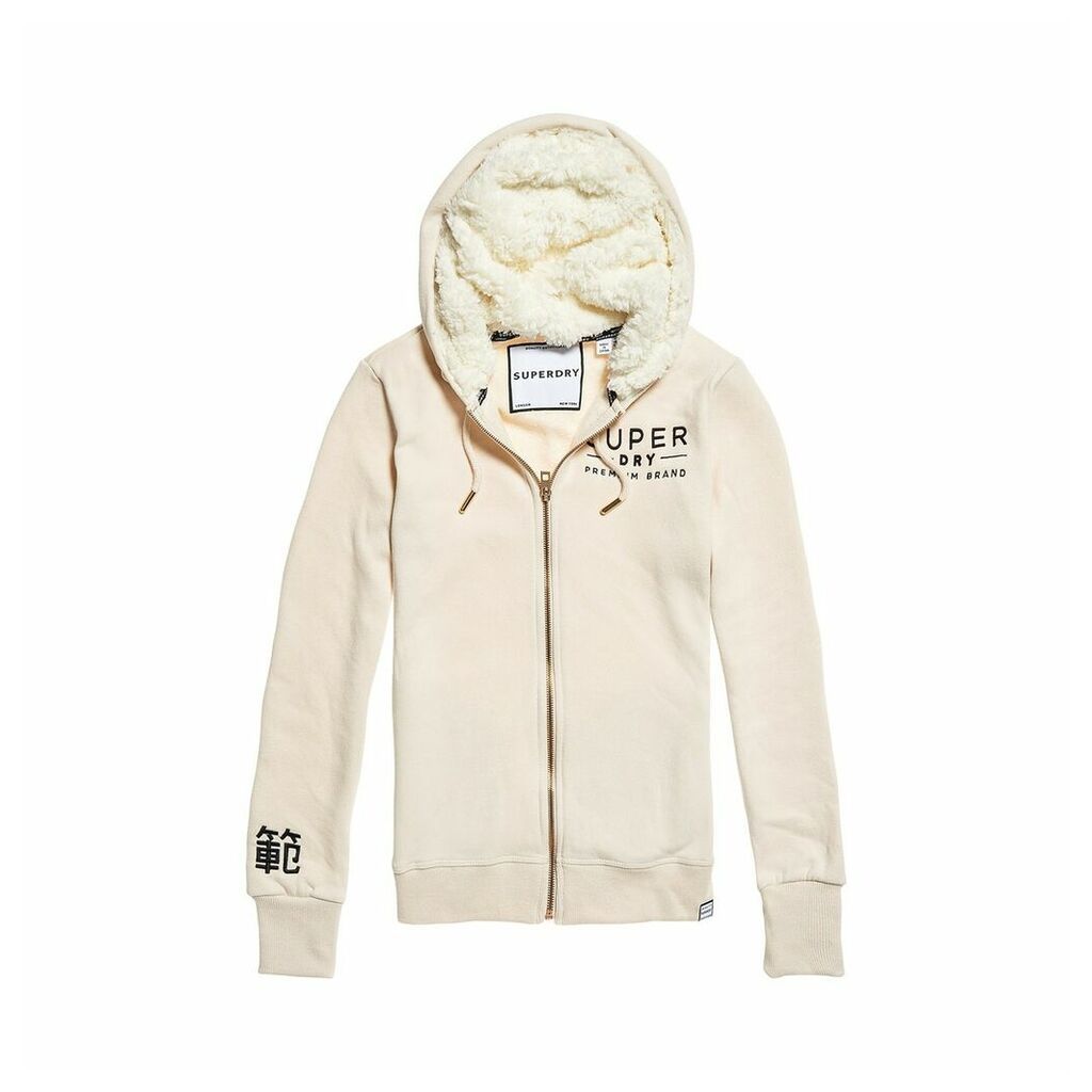 Applique Zip-Up Hoodie in Cotton Mix with Faux Sheepskin Lining