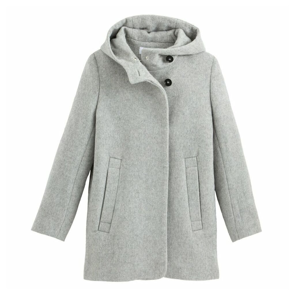 Mid-Length Hooded Coat with Pockets