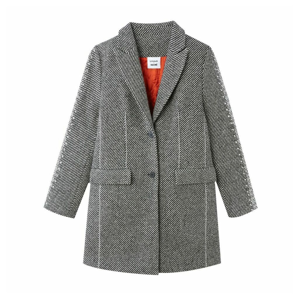 Unisex Single-Breasted Wool Mix Coat with Pockets and Diamanté Sleeves