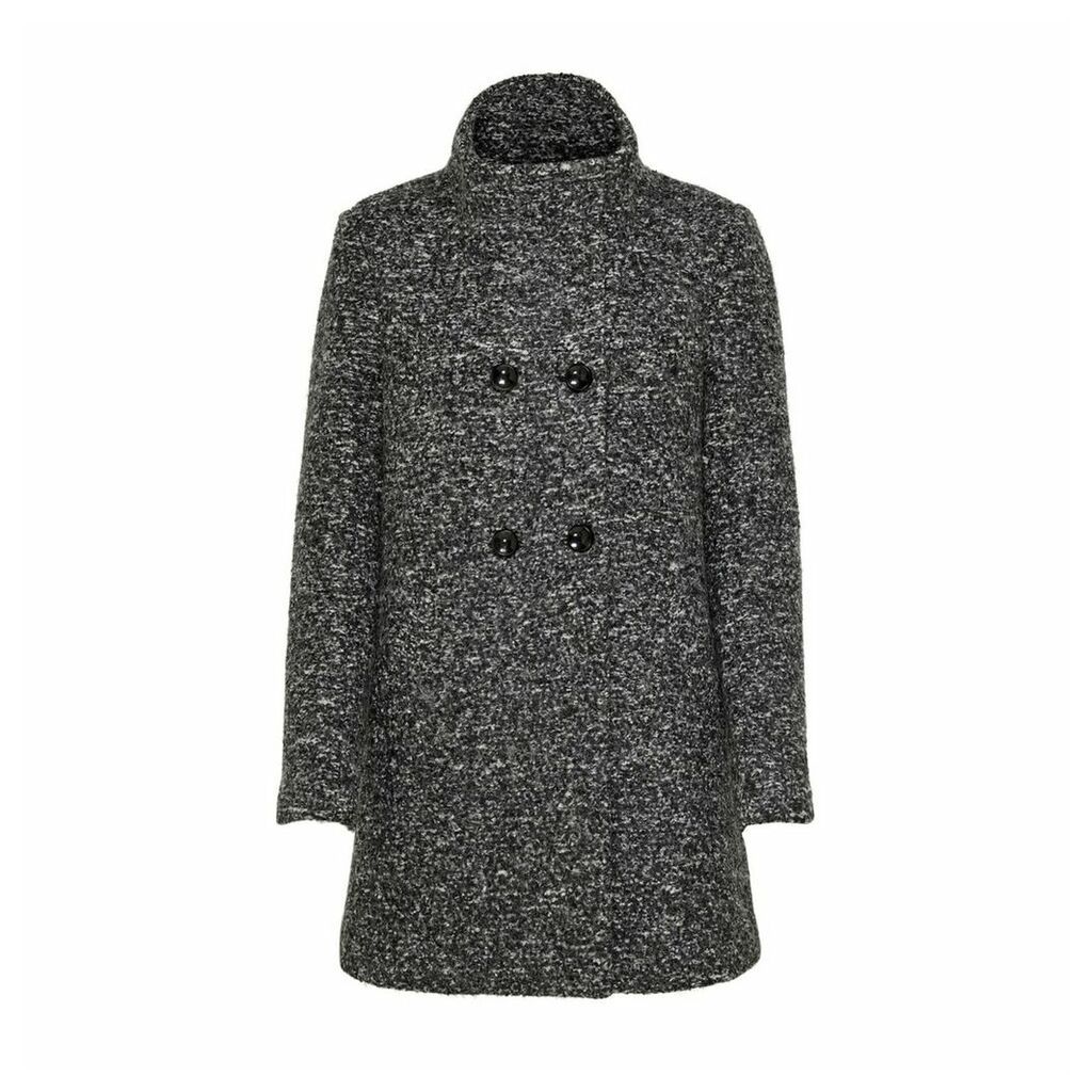 High-Collar Double-Breasted Coat with Button Fastening