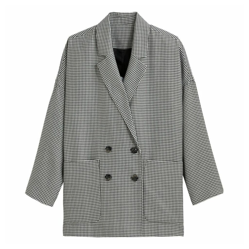 Houndstooth Check Boyfriend Blazer with Double-Breasted Buttons and Pockets