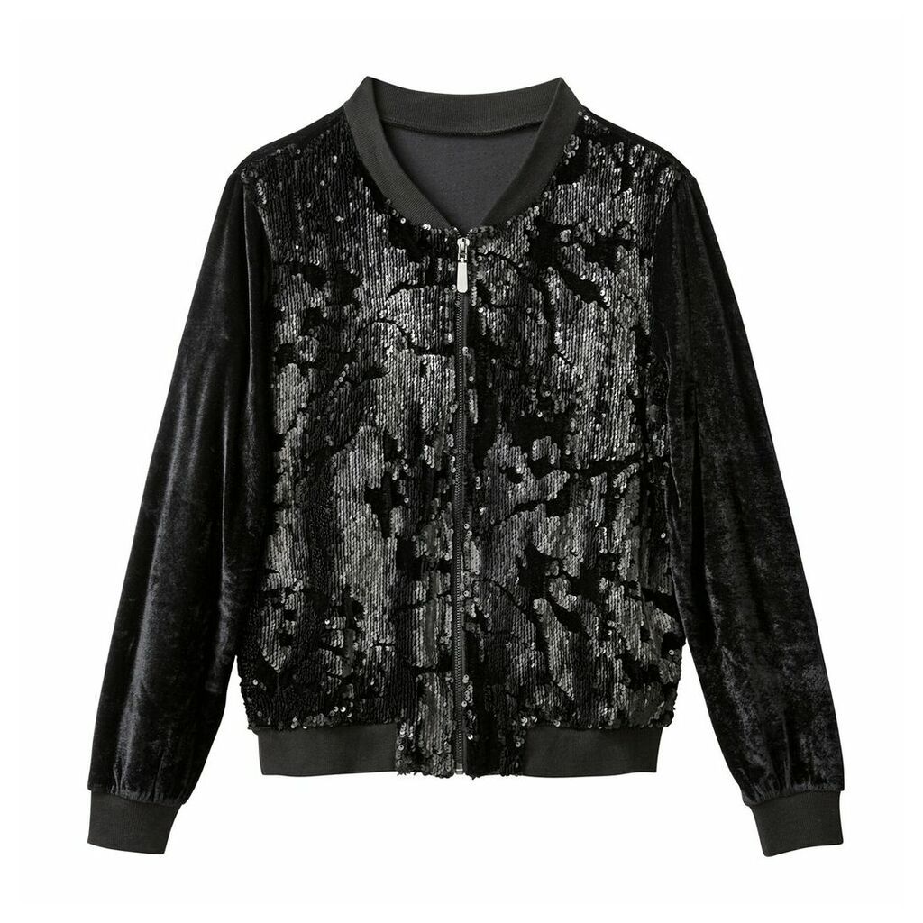 Velour Bomber Jacket with Sequin Pattern