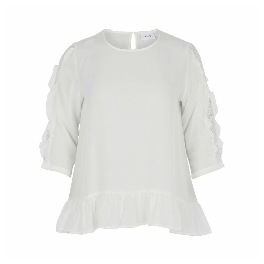 Plain Round Neck Blouse with 3/4 Length Sleeves