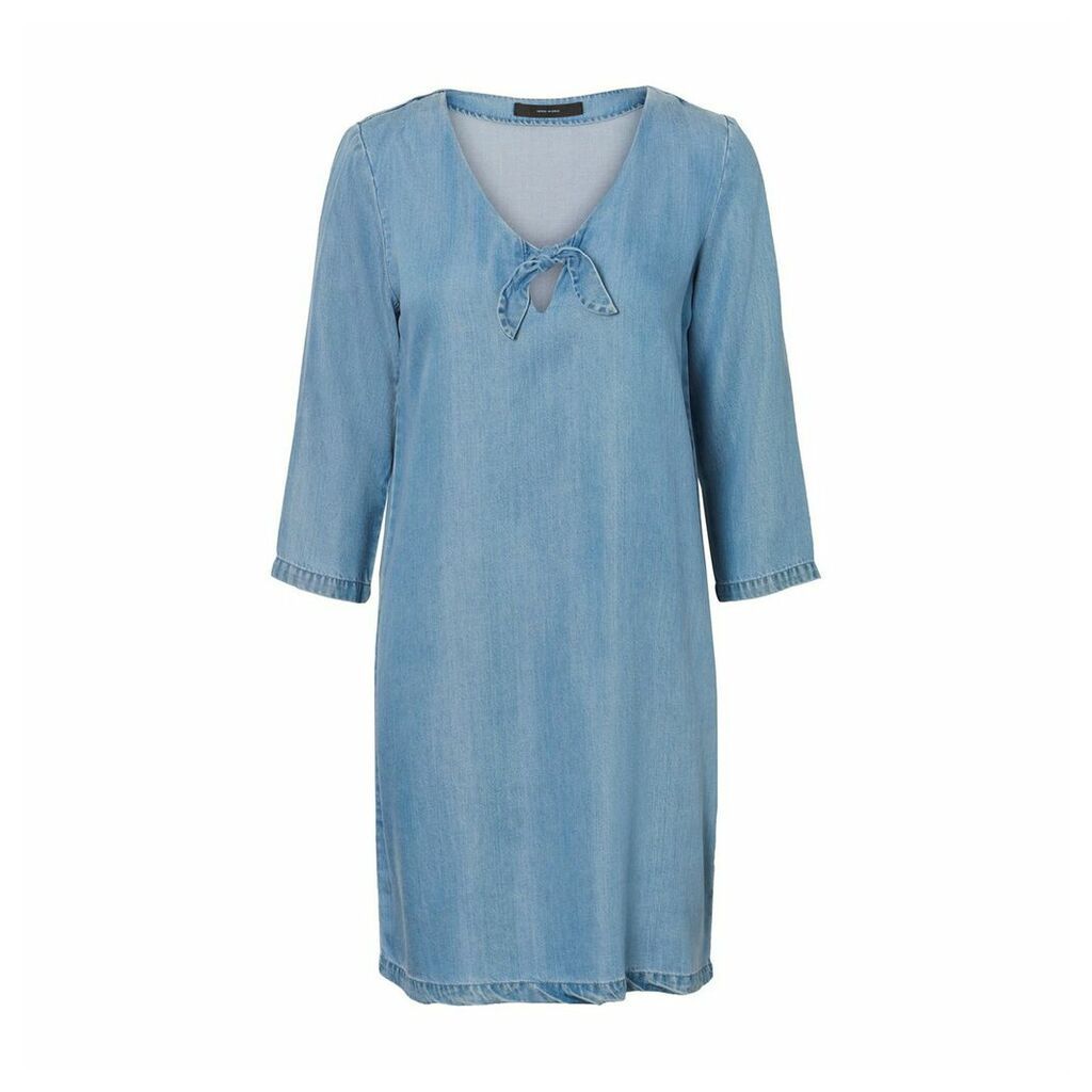 Tie-Front Shift Dress with 3/4 Length Sleeves