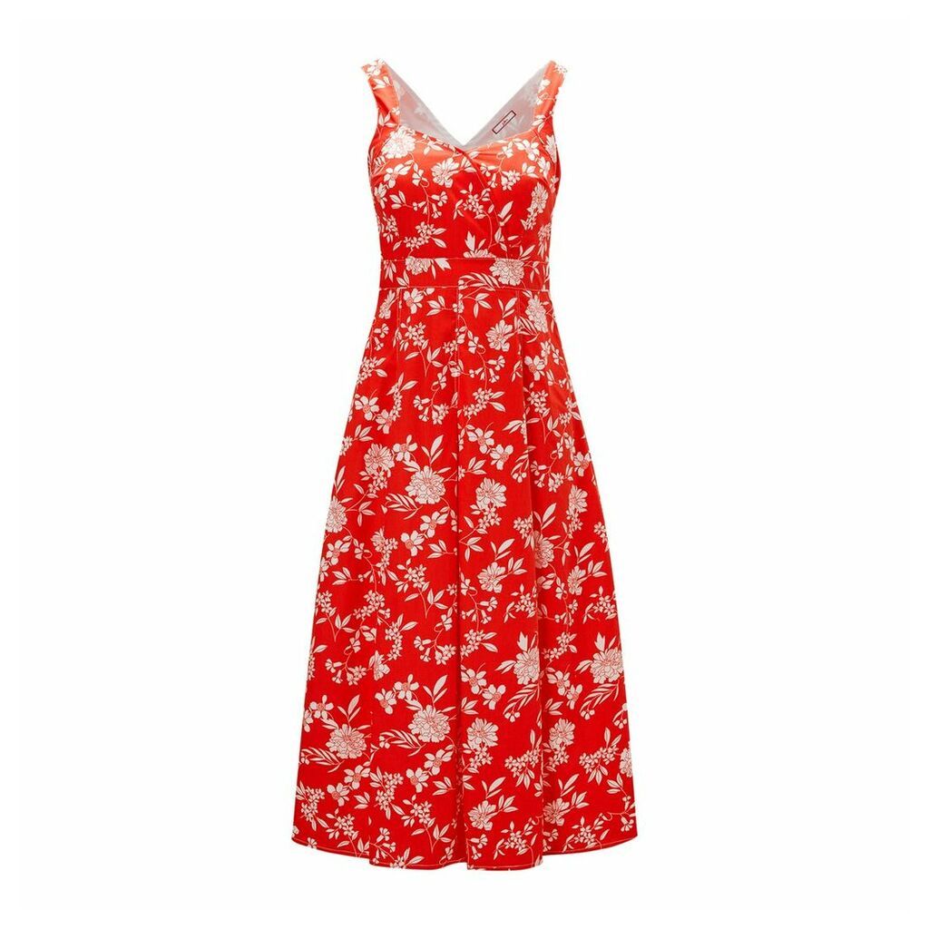 Flared Sleeveless Midi Dress in Floral Print Cotton