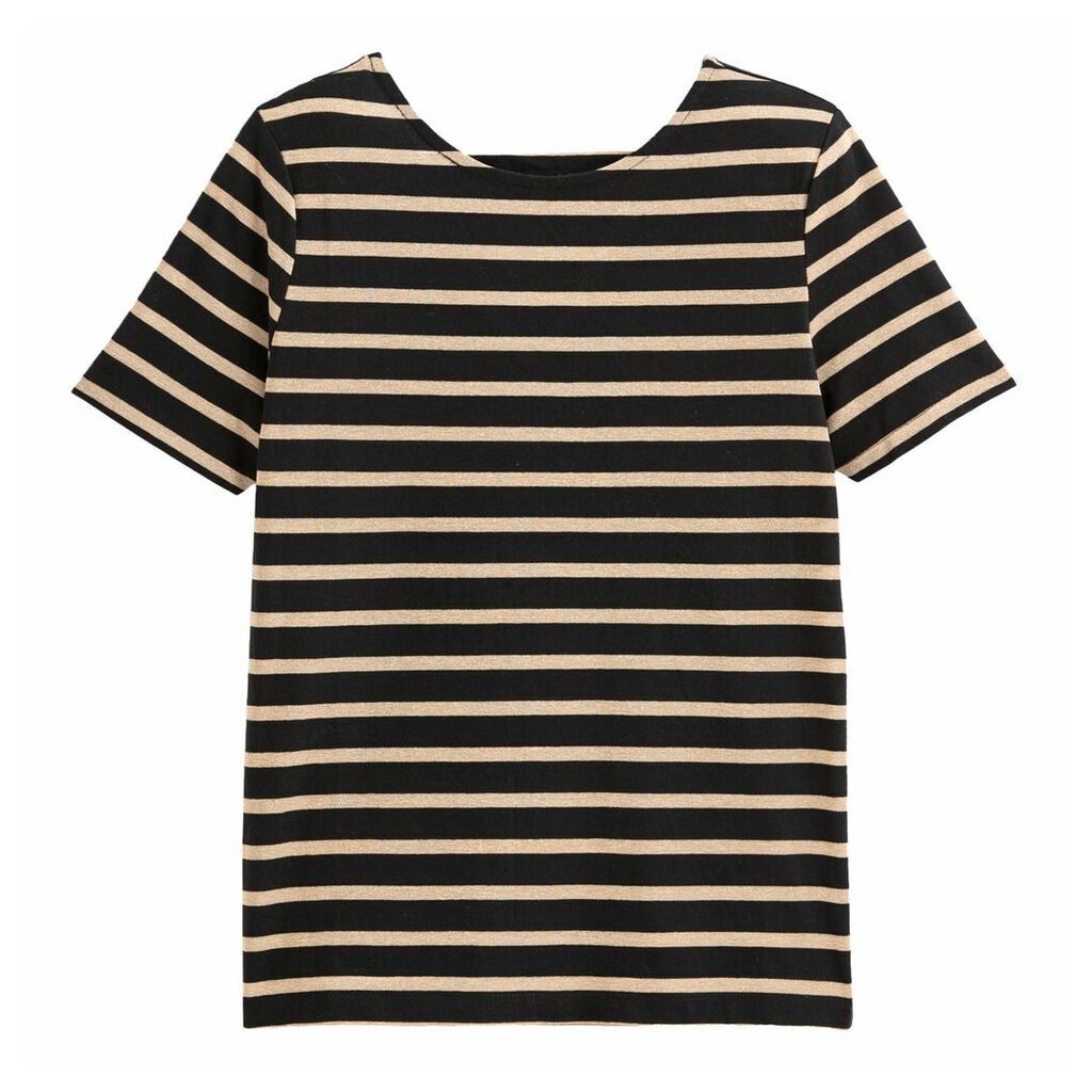 Striped Cotton Mix T-Shirt with Open Back