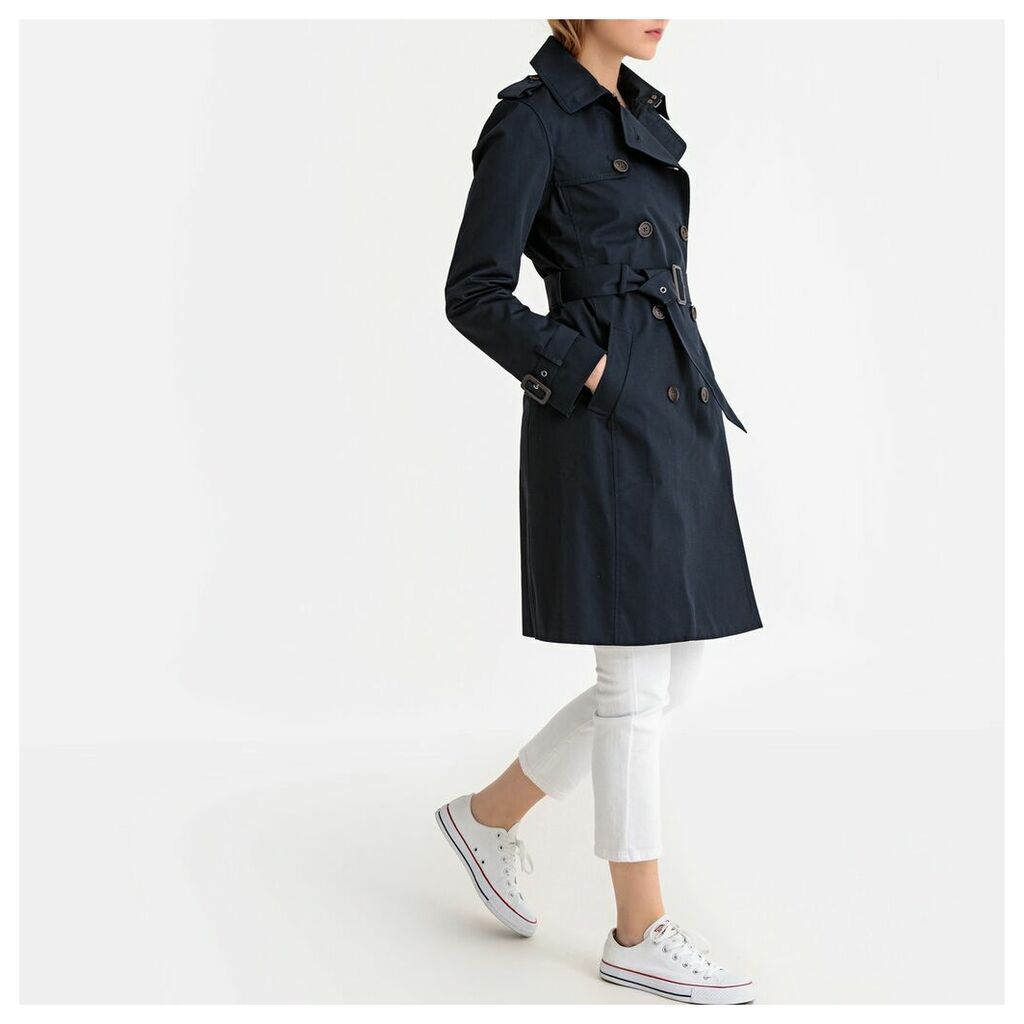 Long Cotton Trench Coat with Pockets