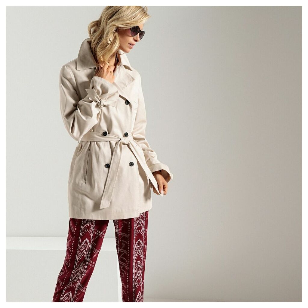 Short Cotton Mix Trench Coat with Water-Repellent and Stain-Resistant Finish