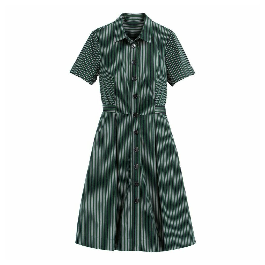 Striped Midi Short-Sleeved Shirt Dress