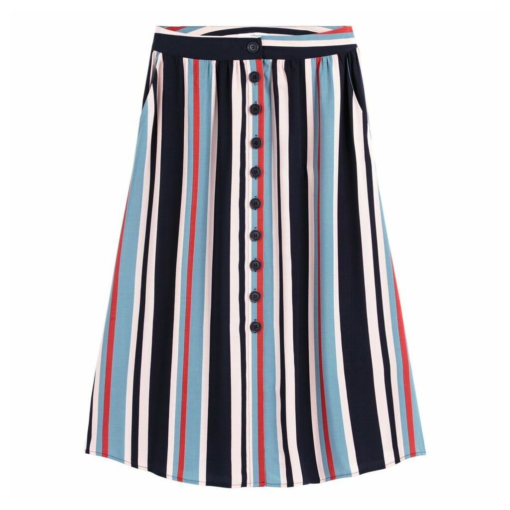 Striped Buttoned Midi Skirt
