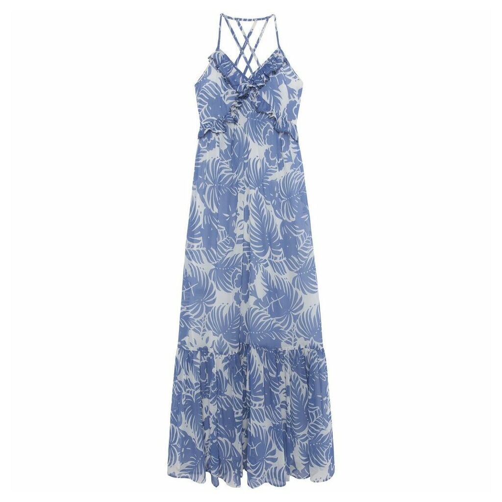 Olivia Ruffled Floral Print Maxi Dress with Shoestring Straps