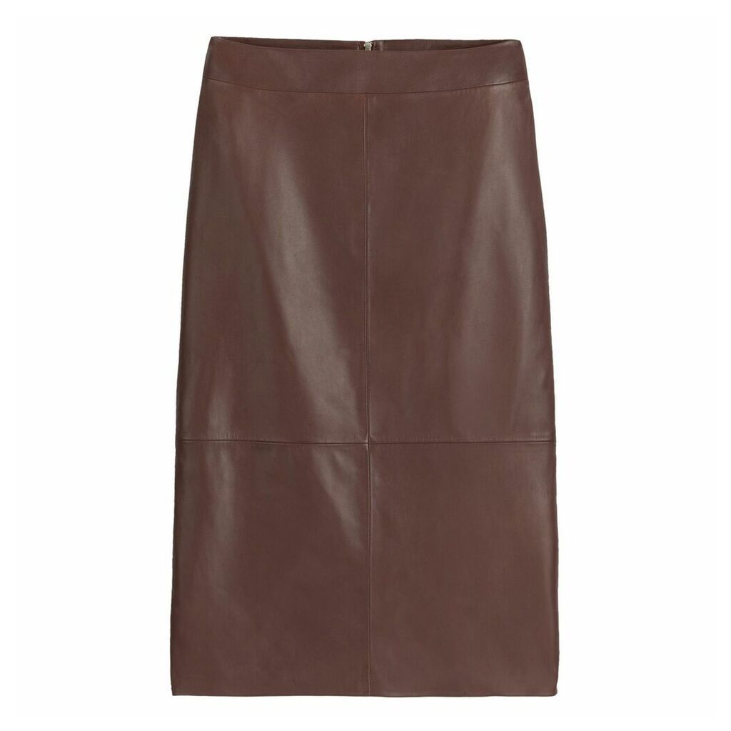 Leather Mid-Length Pencil Skirt