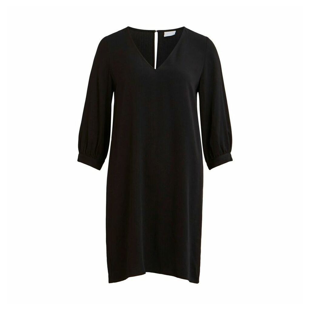 Short Shift Dress with V-Neck and Long Sleeves
