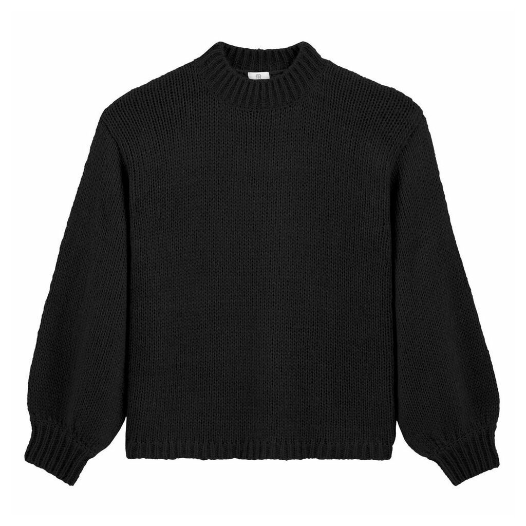Oversized Chunky Knit Jumper with Puff Sleeves and High Neck