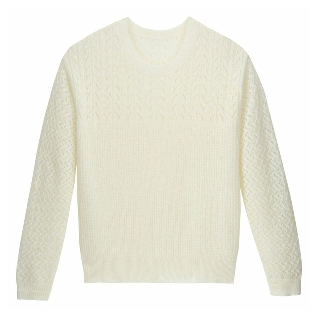 Pointelle Ribbed Jumper with Round Neck