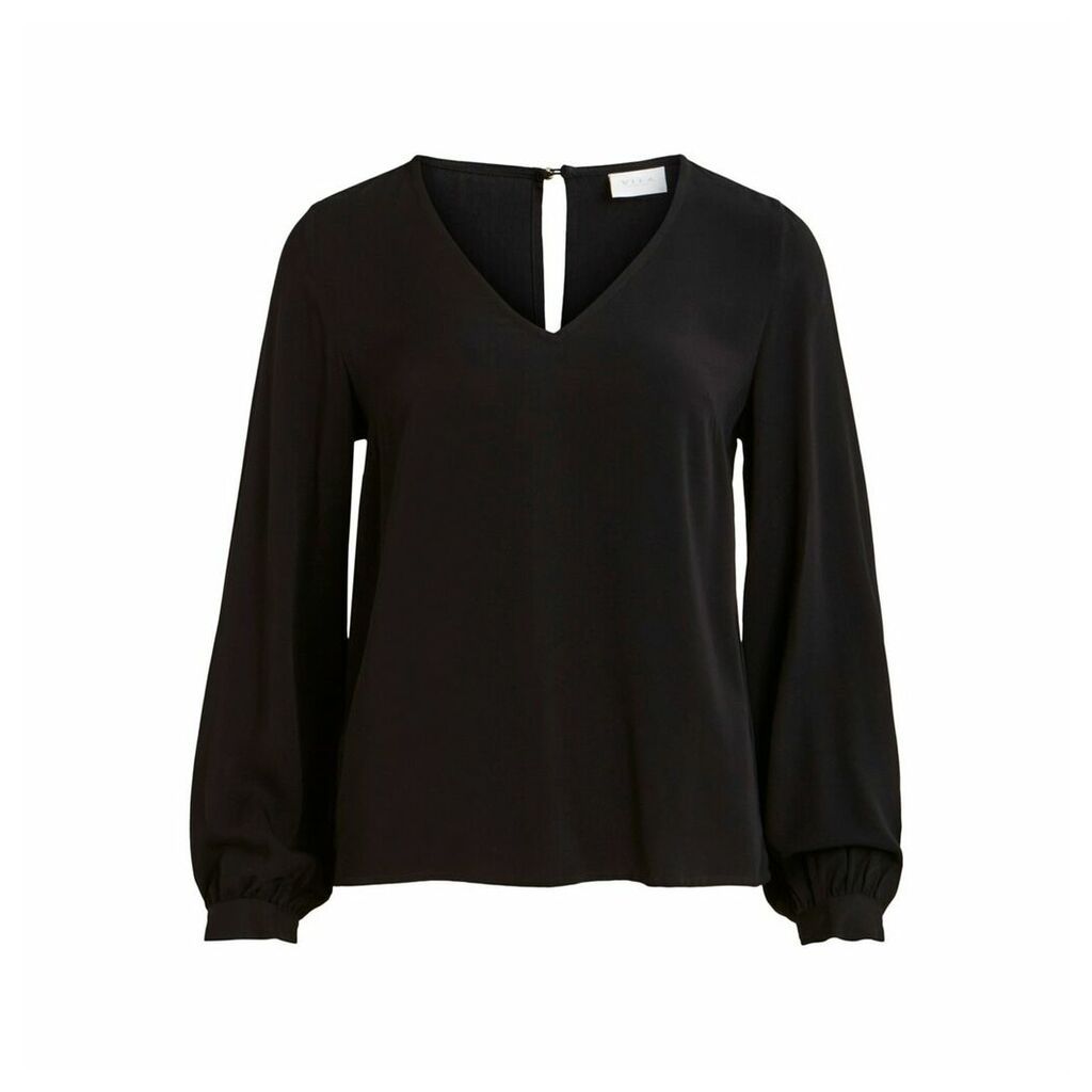 V-Neck Blouse with Dip Hem and Long Sleeves