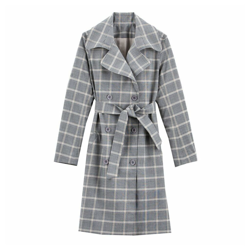 Cotton Mix Checked Trench Coat with Double-Breasted Buttons