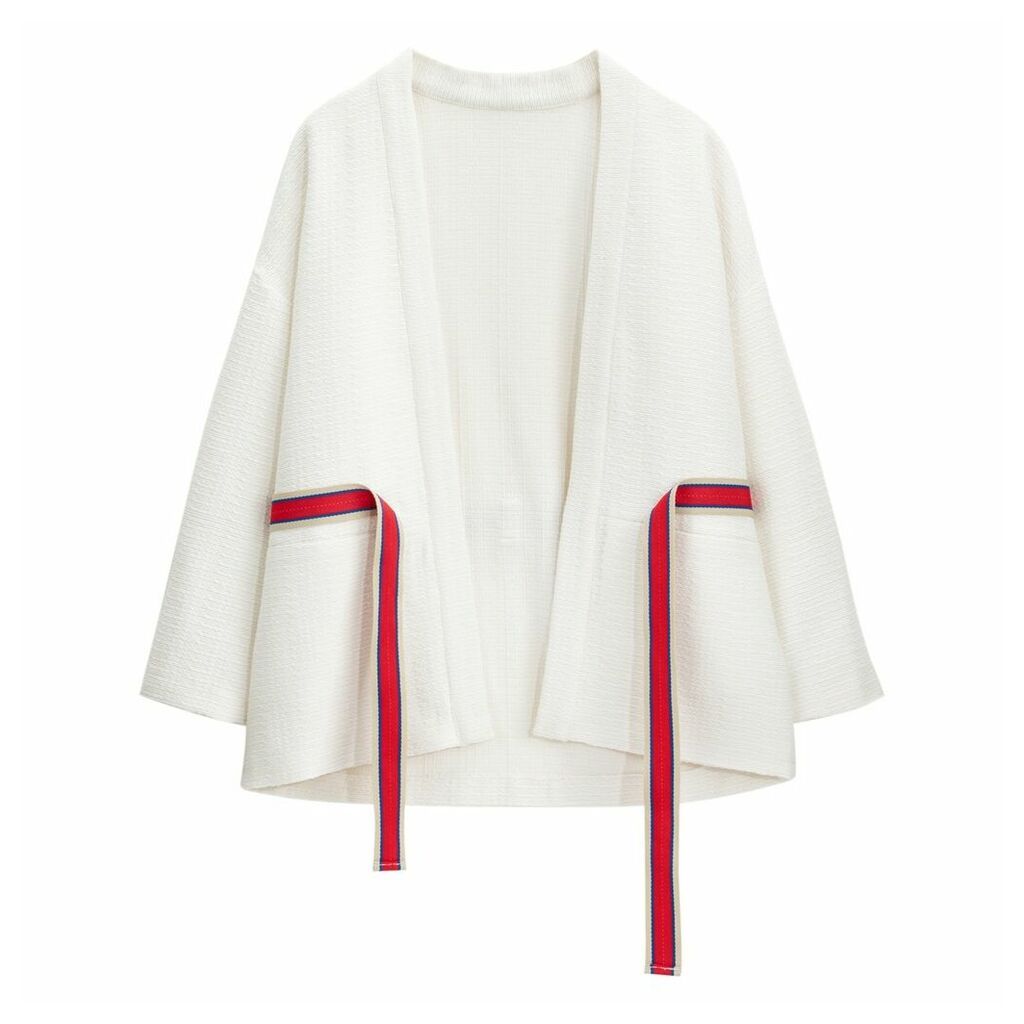 Loose Fit Cotton Kimono Jacket with Tie-Waist