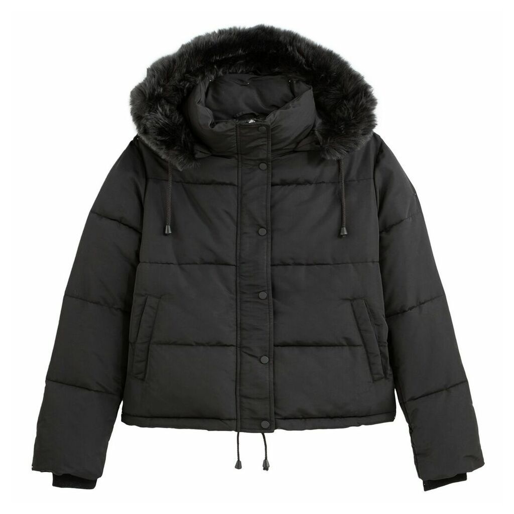 Short Padded Puffer Jacket with Hood and Pockets
