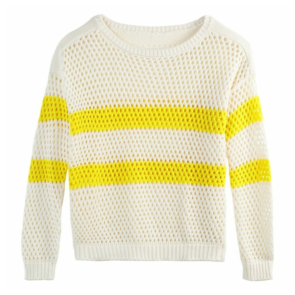 Boat-Neck Mesh Jumper in Cotton Mix