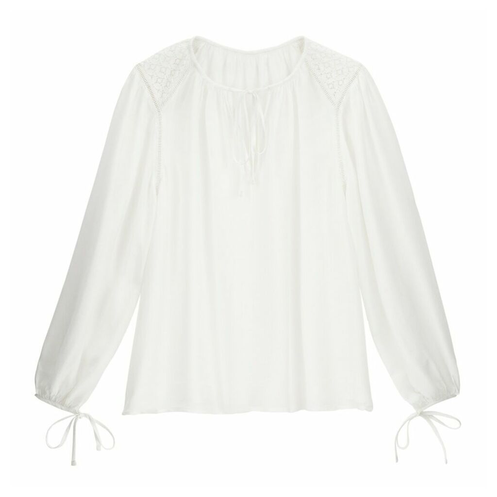 Cotton Tied-Sleeve Peasant Blouse