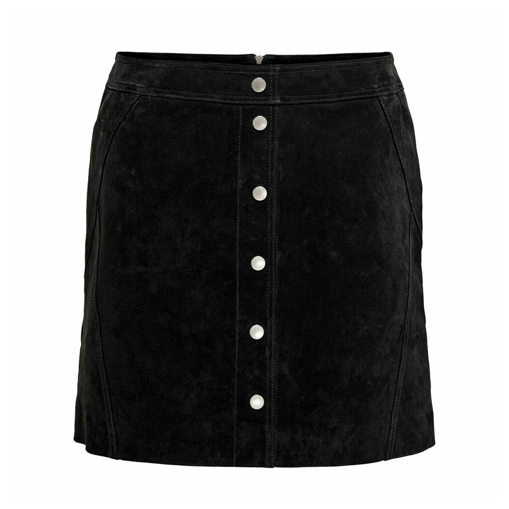 Buttoned Suede Short Skirt