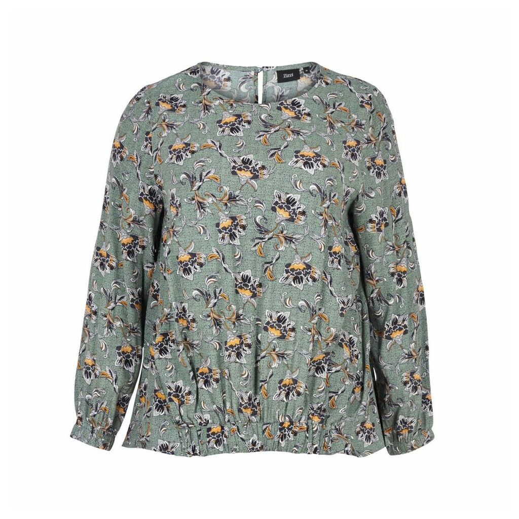 Floral Print Round Neck Long-Sleeved Blouse