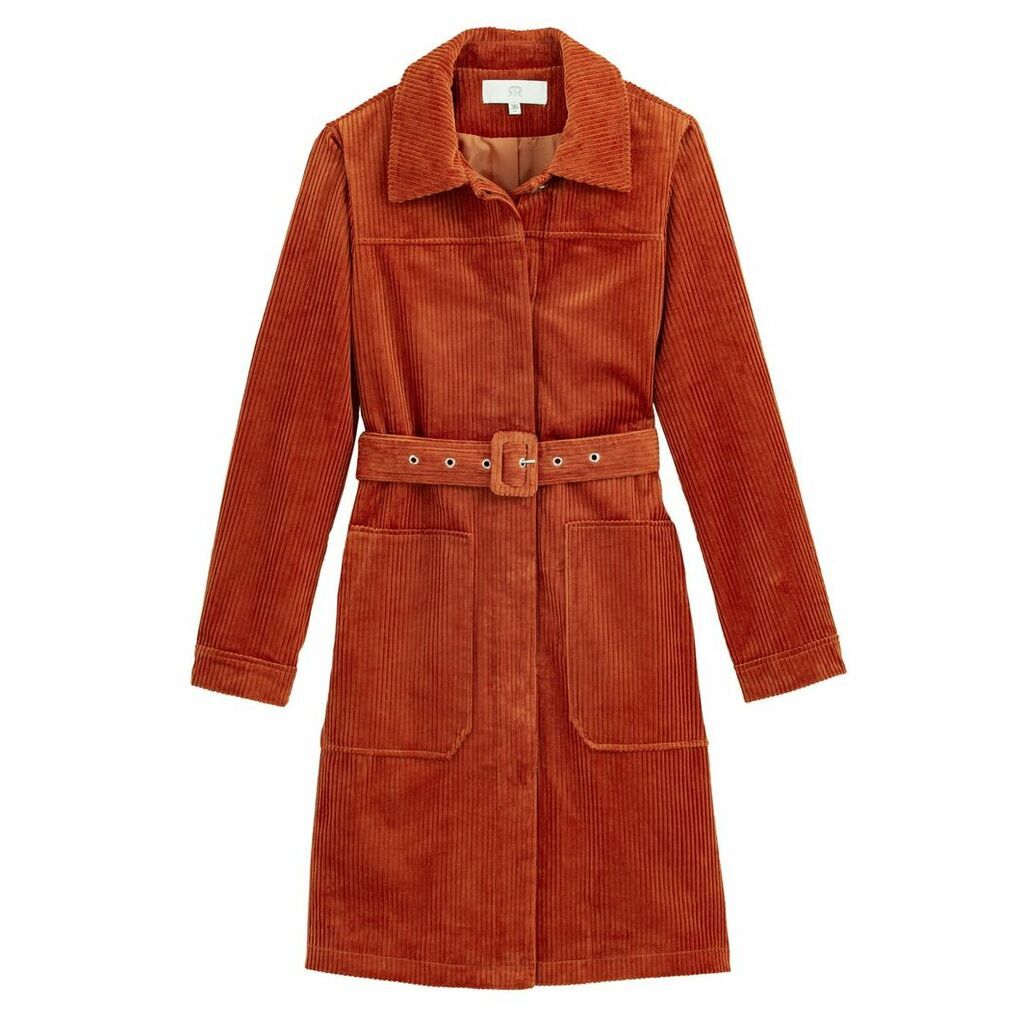 Corduroy Trench Coat with Belt and Pockets