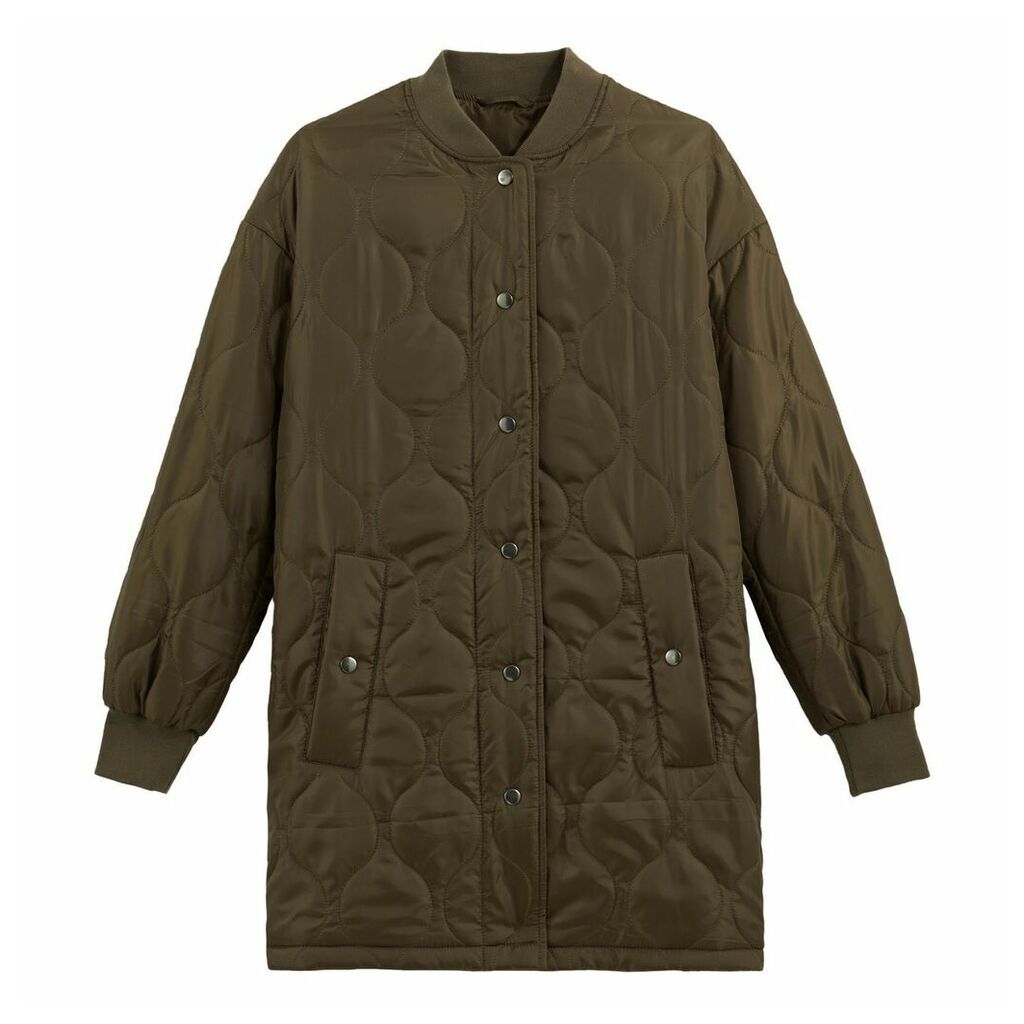 Long Lightweight Padded Bomber Coat with Pockets