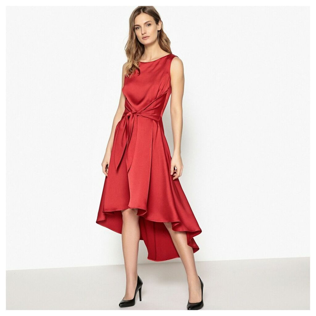 Satin Midi Dress with Bow Detail at the Waist