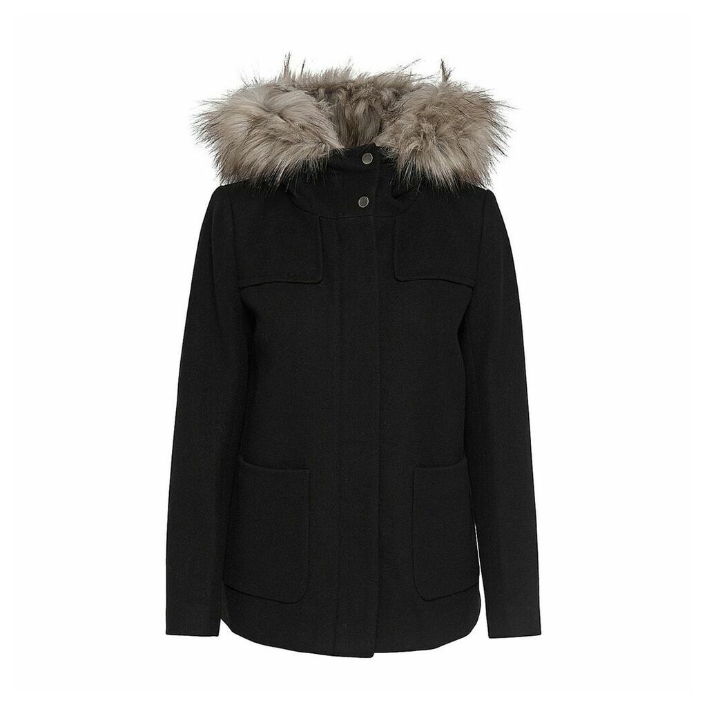 Short Hooded Coat with Removable Fur Trim
