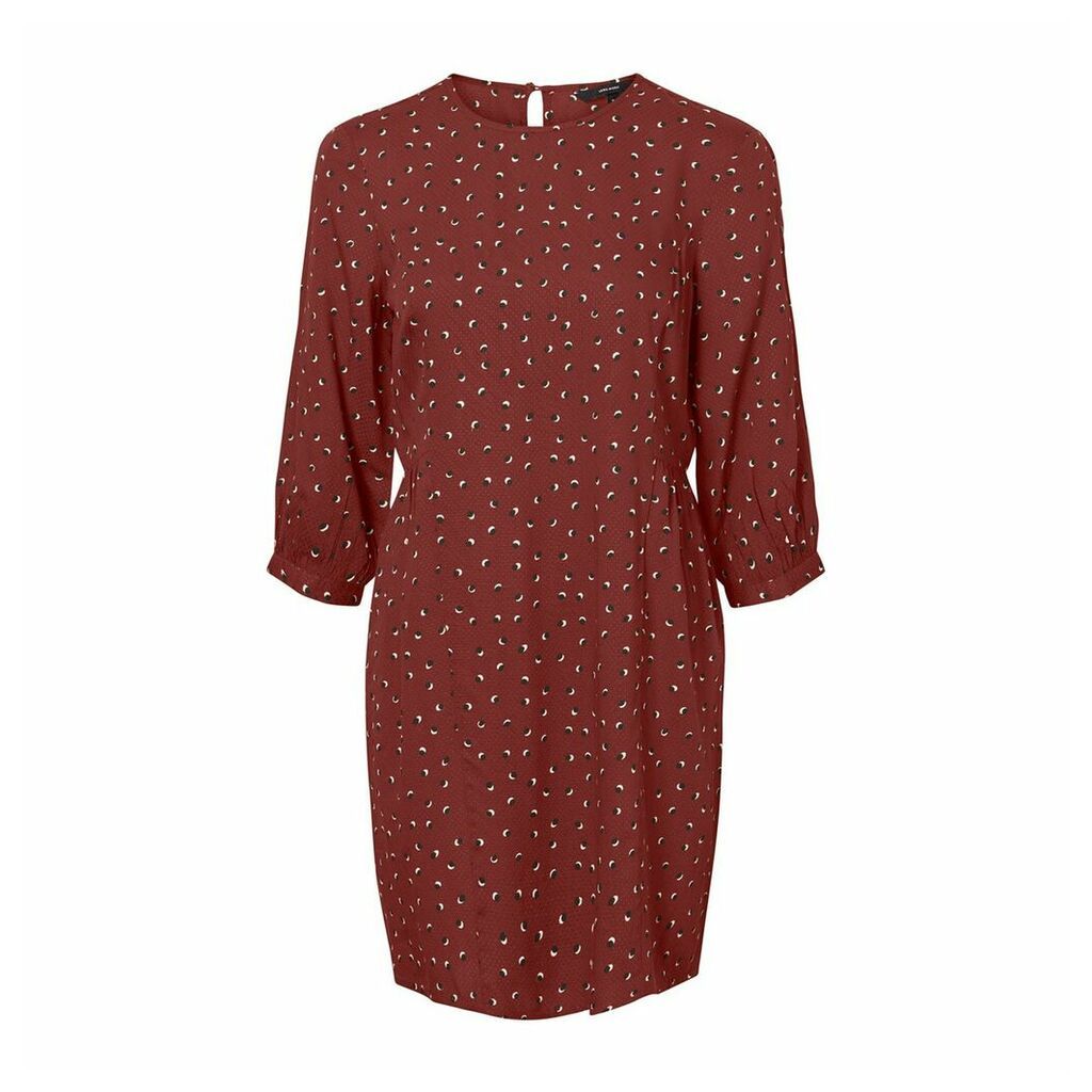 Short Printed Dress with 3/4 Length Sleeves