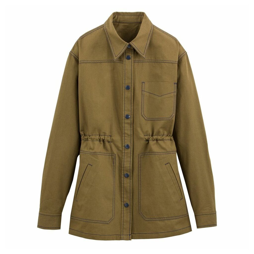 Longline Cotton Utility Jacket with Drawstring Waist