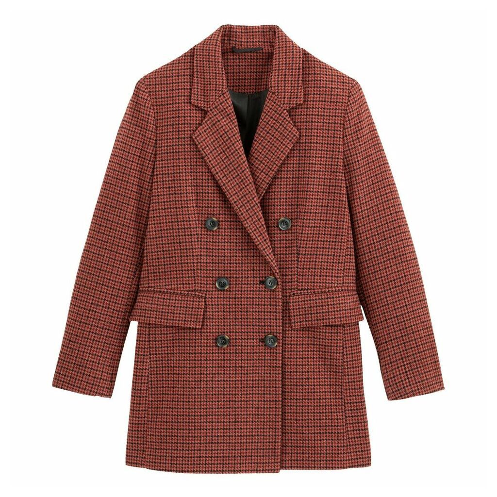 Double-Breasted Checked Coat with Pockets