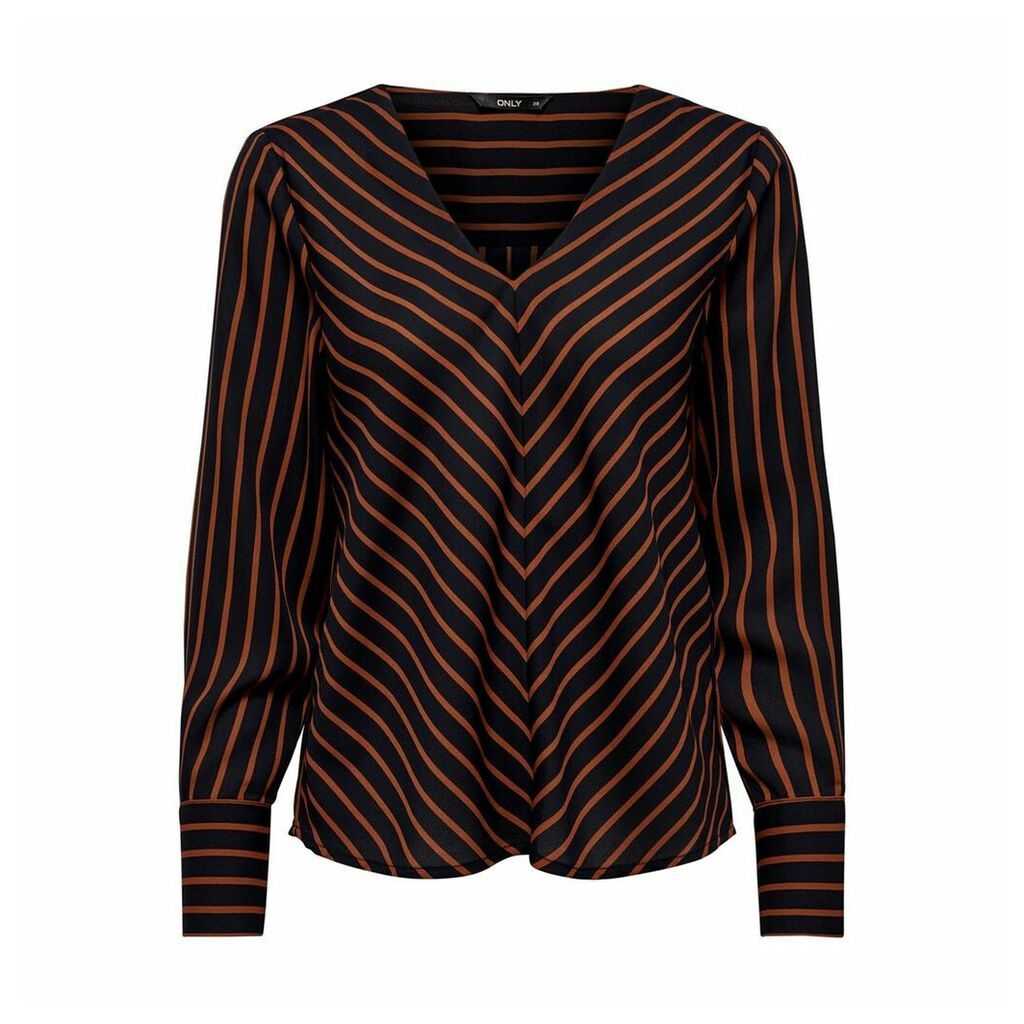 Metallic Striped Blouse with V-Neck and Long Sleeves