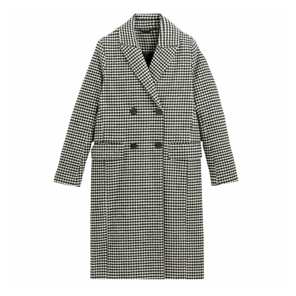 Boyfriend Houndstooth Check Coat with Double-Breasted Buttons and Pockets