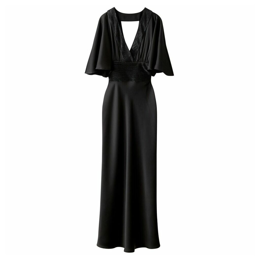 Satin Maxi Dress with Low Neck Front and Back