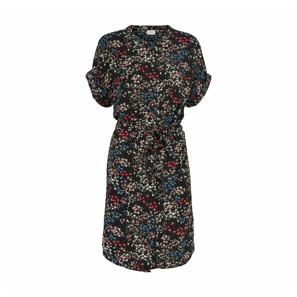 Floral Print Shift Dress with Tie-Waist