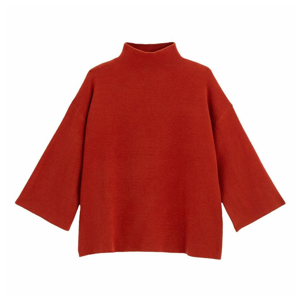 High Neck Fine Knit Jumper with Wide Sleeves