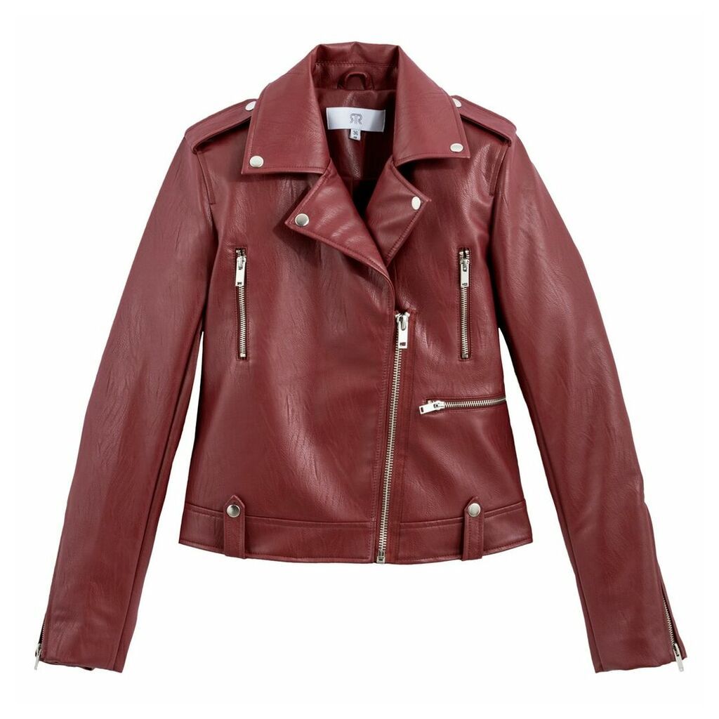 Cropped Faux Leather Biker Jacket with Pockets