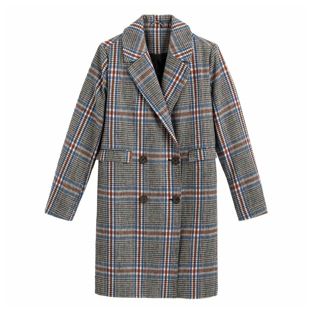 Double-Breasted Boyfriend Coat in Checked Print