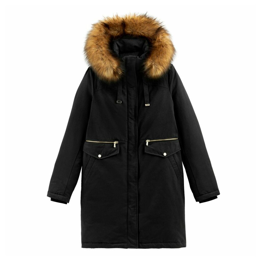 Long Water-Resistant Parka with Faux Fur Hood and Pockets