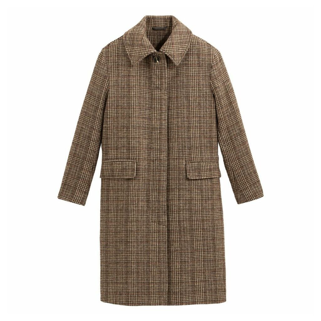 Wool Mix Checked Coat with Single-Breasted Buttons and Pockets