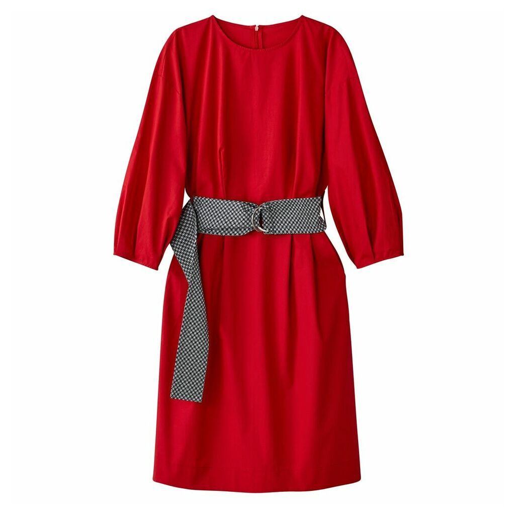 Cotton Dress with Puff Sleeves & Belt