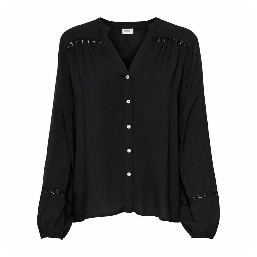 Embroidered Gathered Blouse with V-Neck