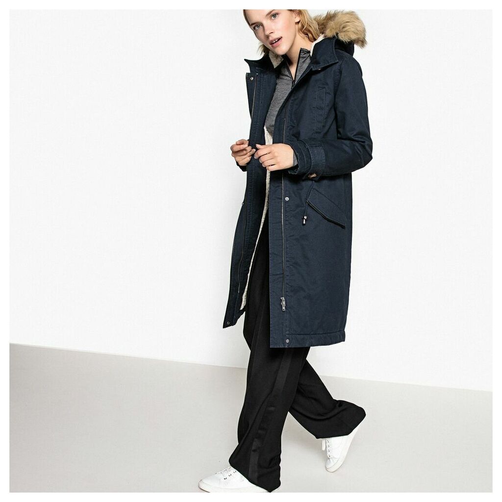 Long Hooded Parka with Faux Fur Lining